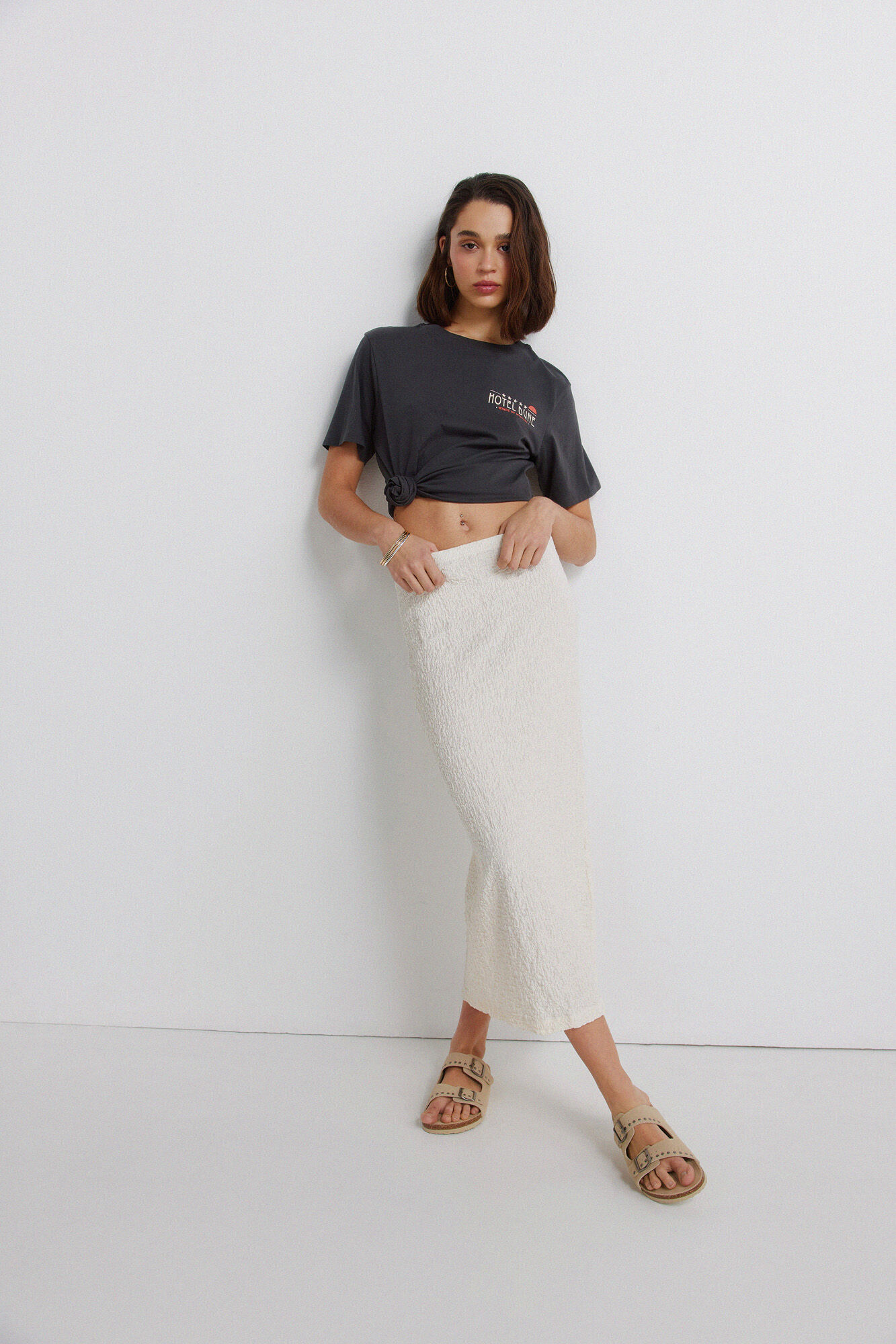 Springfield Falda midi de estructura beige