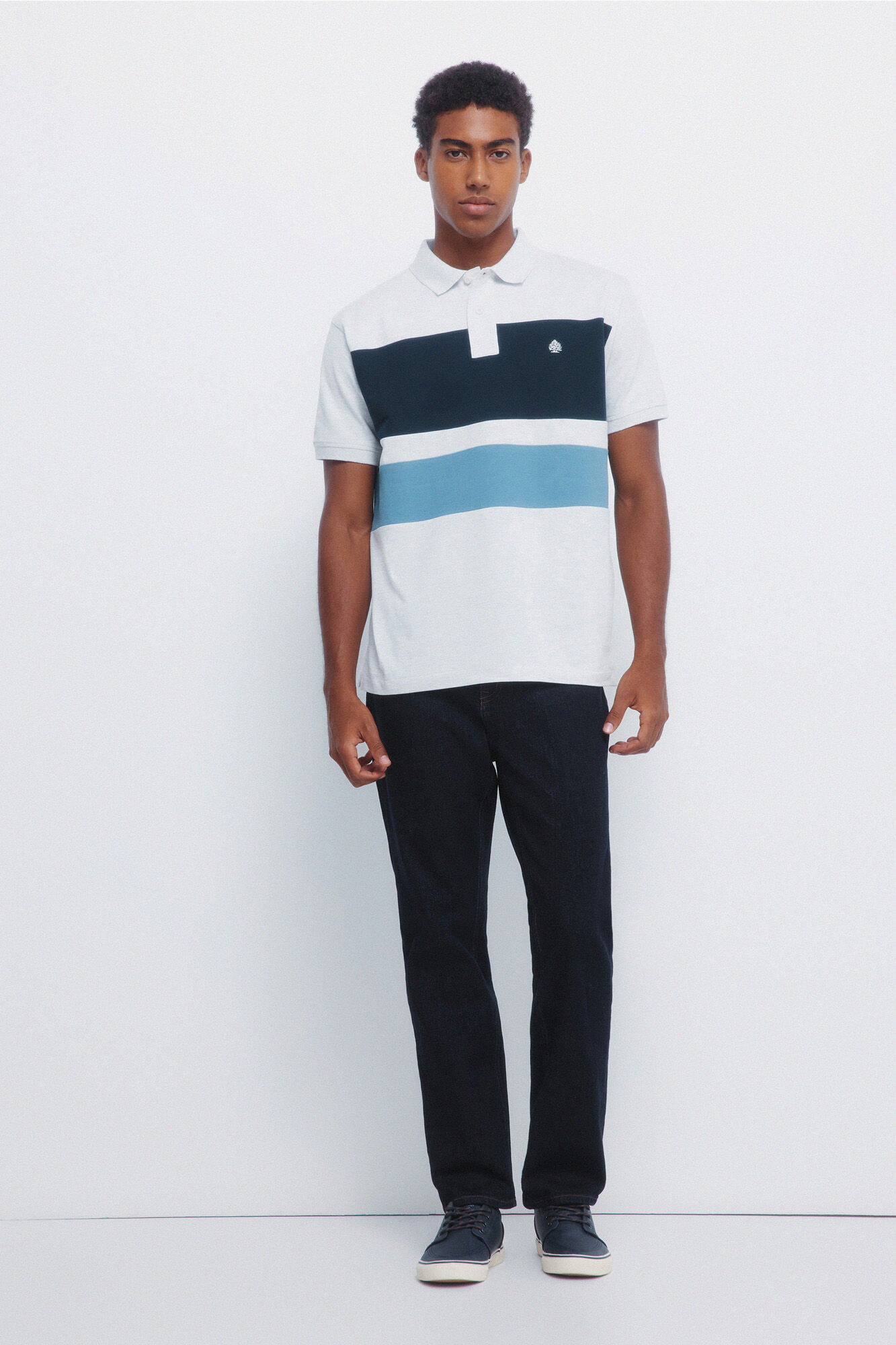 Springfield Polo regular fit en piqu&eacute; color block gris