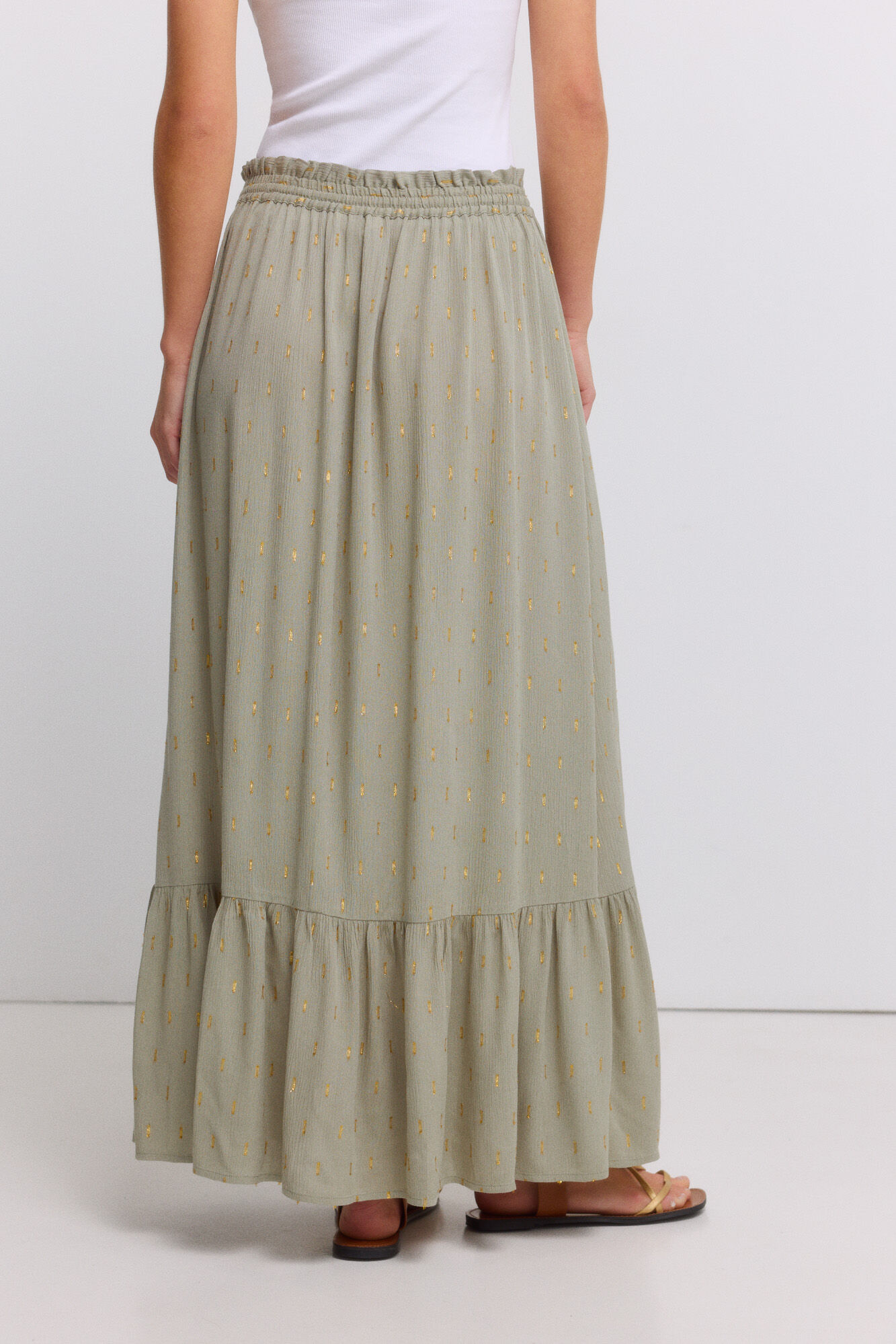 Springfield Falda larga con volantes de lurex kaki