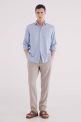 Springfield Pantalón estructura lino slim fit café