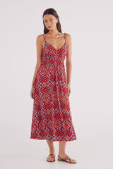 Springfield Vestido midi estampado detalles trenzados rojo