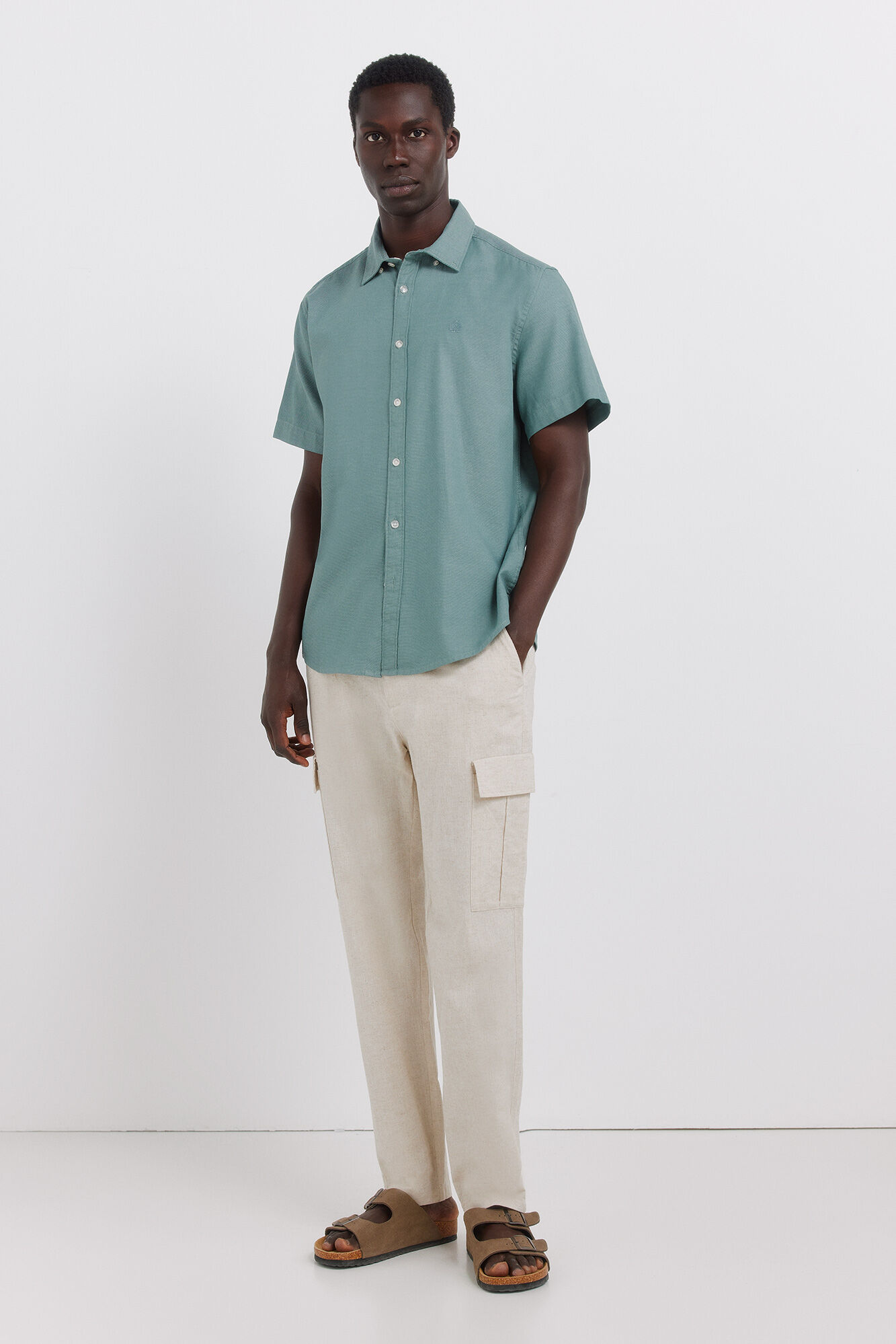 Springfield Camisa de manga corta con estructura bicolor turquesa