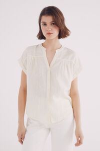 Springfield Blusa escote pico algodón lino amarillo