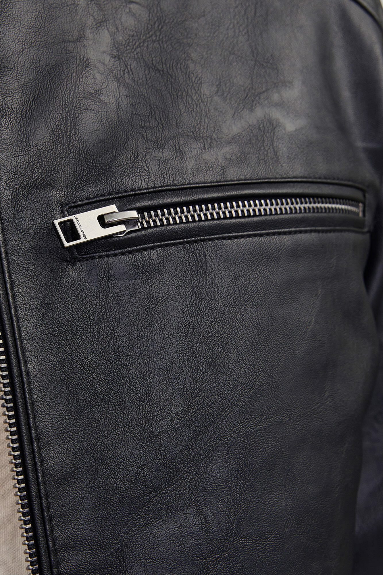 Jack & Jones Chamarra biker efecto piel negro