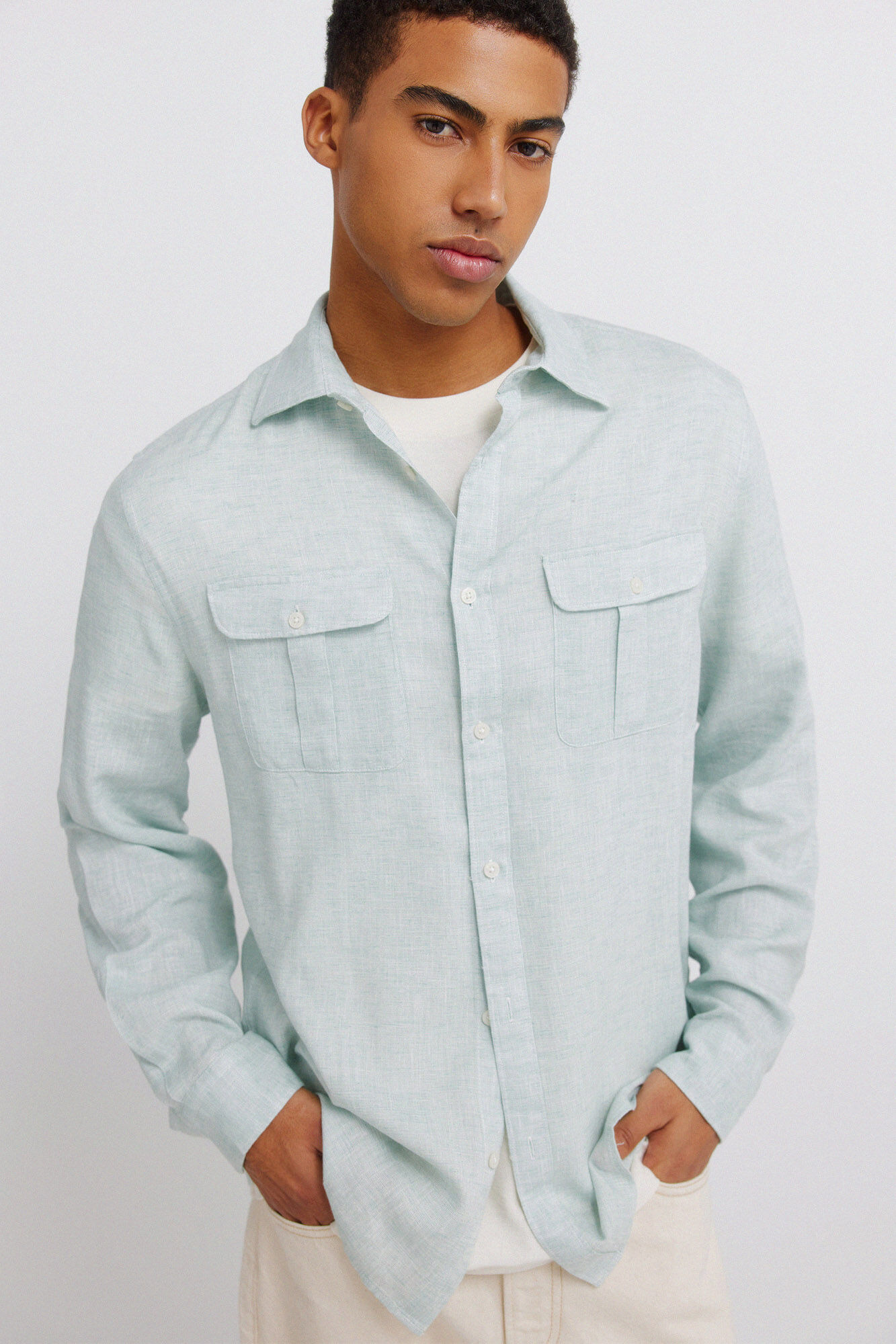 Springfield Playera con bolsillos de lino viscosa verde