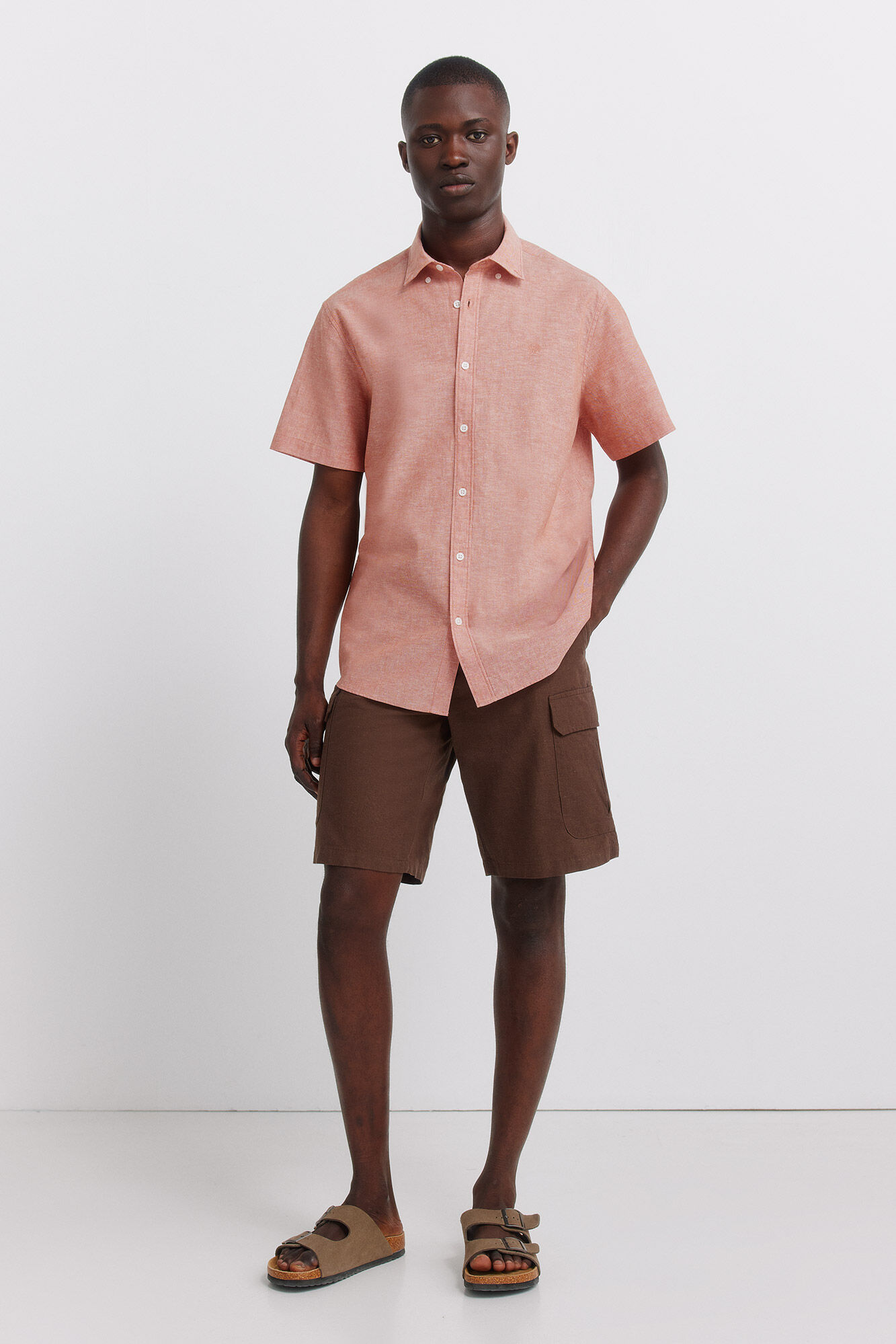 Springfield Camisa de manga corta de lino naranja