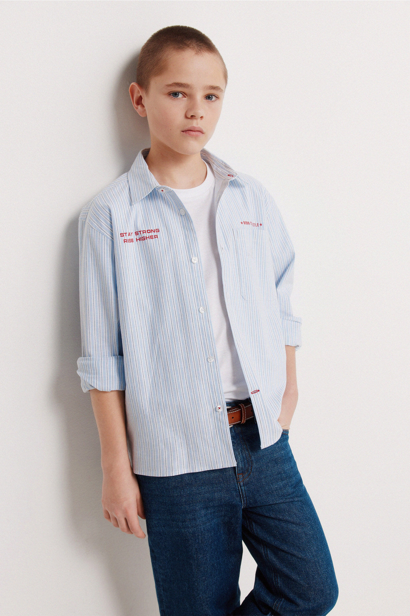 Springfield Kids Camisa para ni&ntilde;o a rayas de popel&iacute;n azul indigo