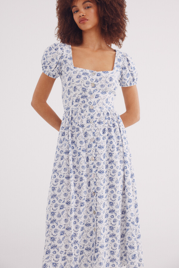 Springfield Vestido midi espalda cruzada lino estampado