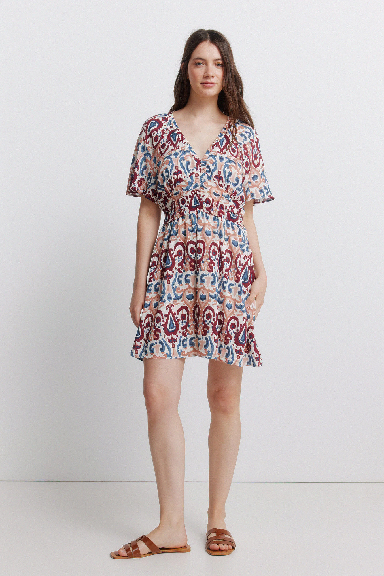 Springfield Vestido corto estampado beige
