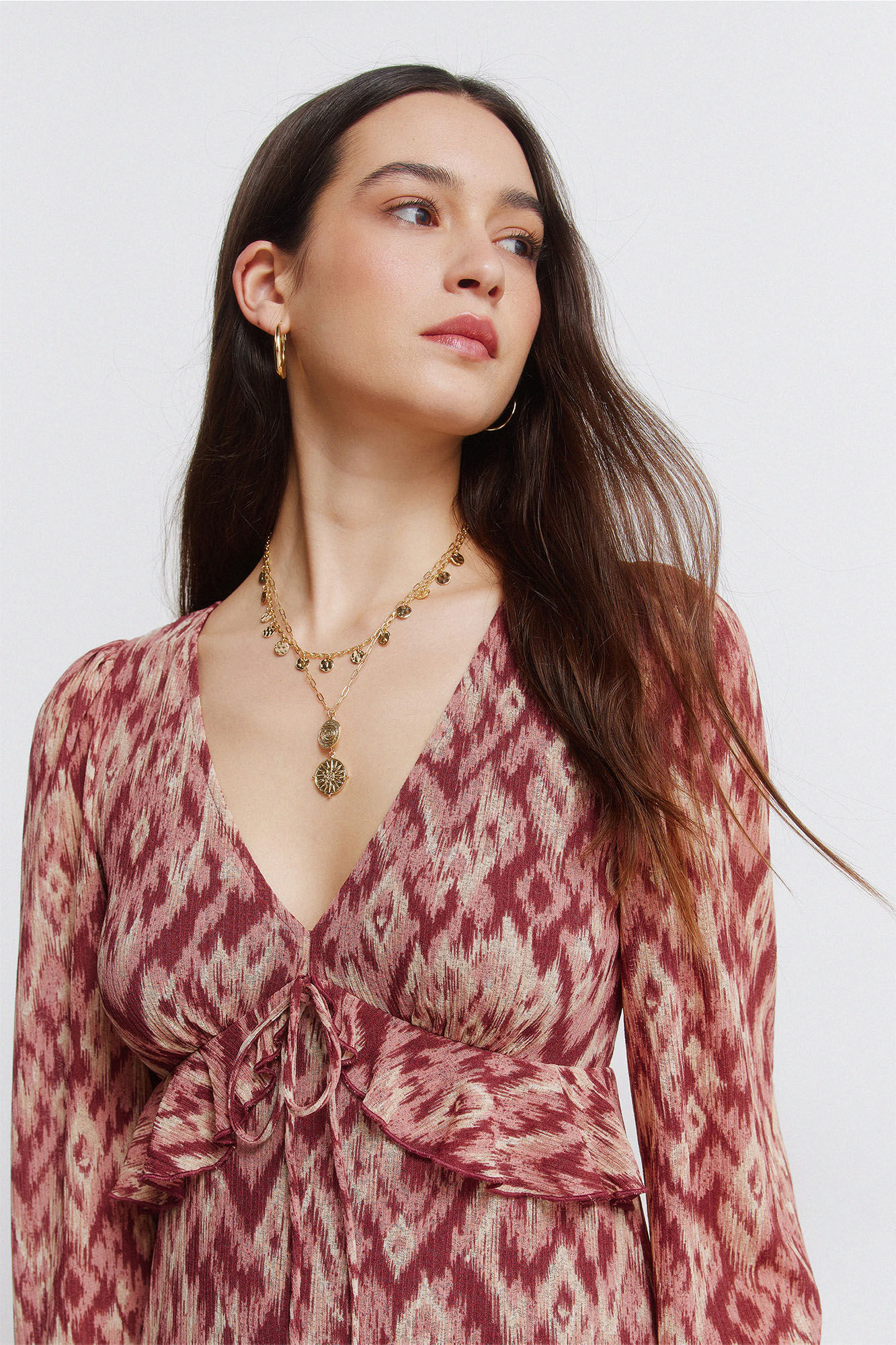 Springfield Vestido midi con volante en la cintura rojo