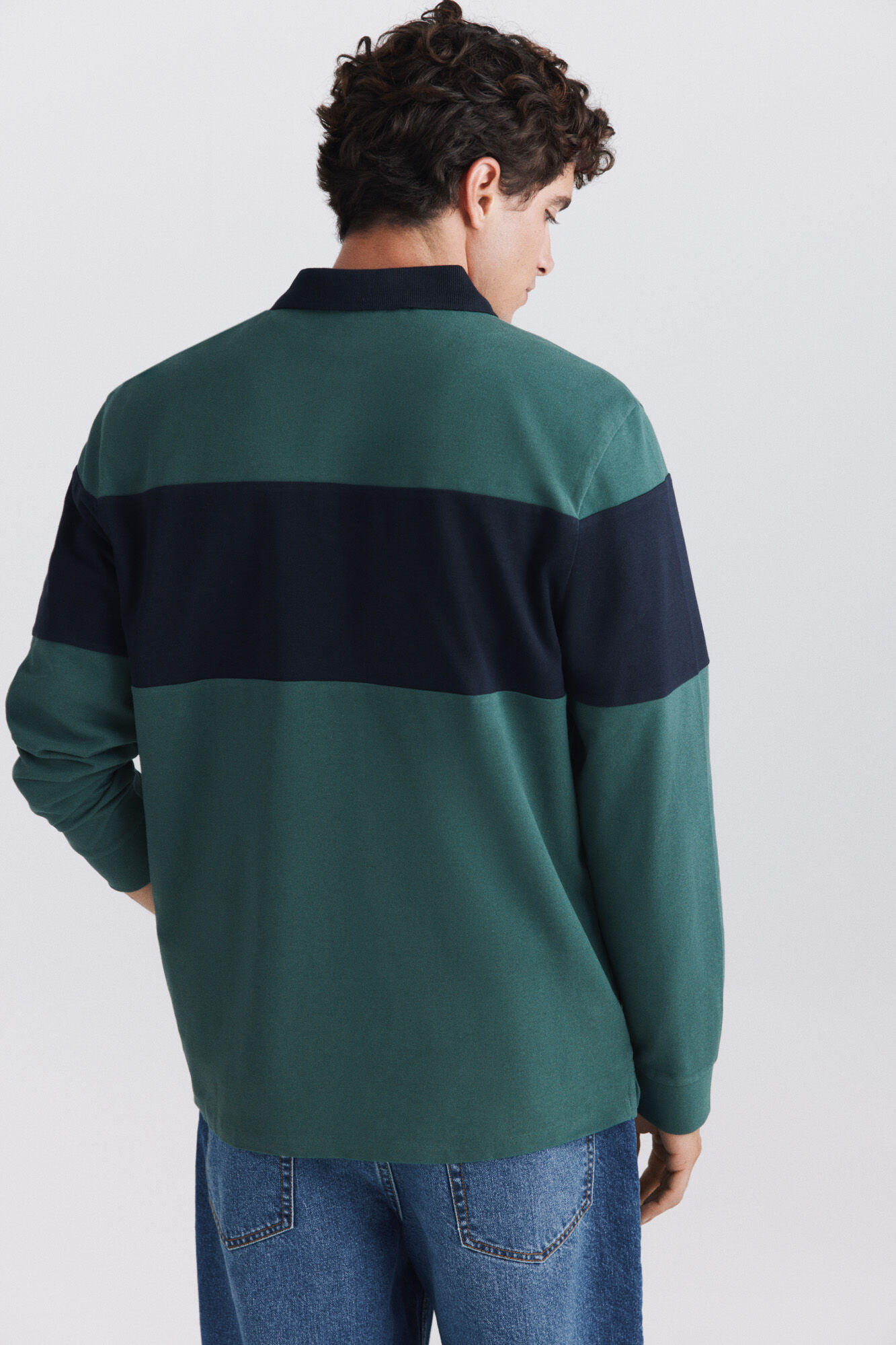 Springfield Polo de piqu&eacute; manga larga bloques de color regular fit verde
