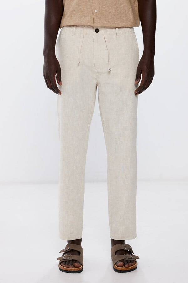 Springfield Pantalón chino lino estampado fondo blanco