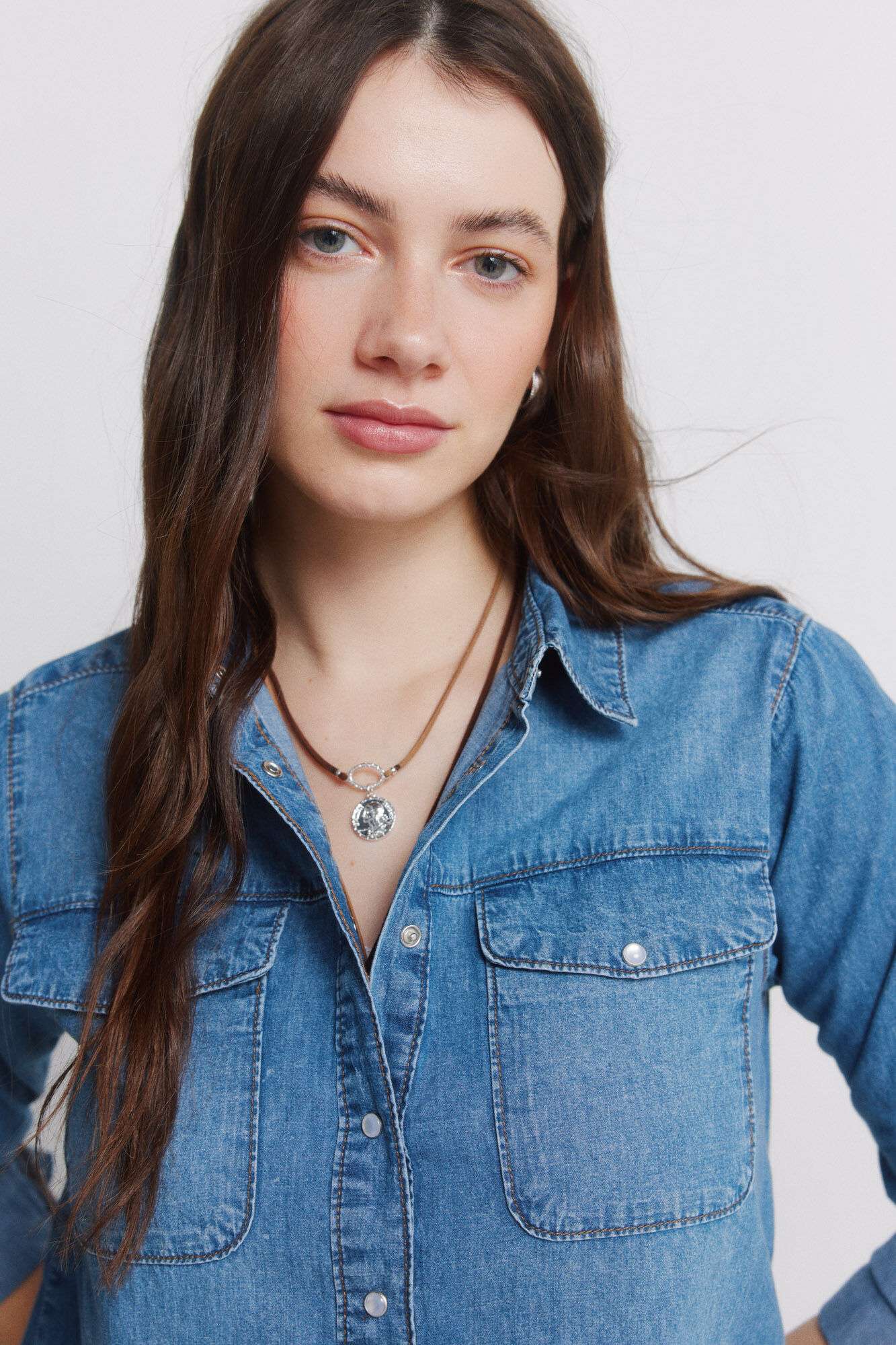 Springfield Camisa denim con bolsillos de algod&oacute;n azul