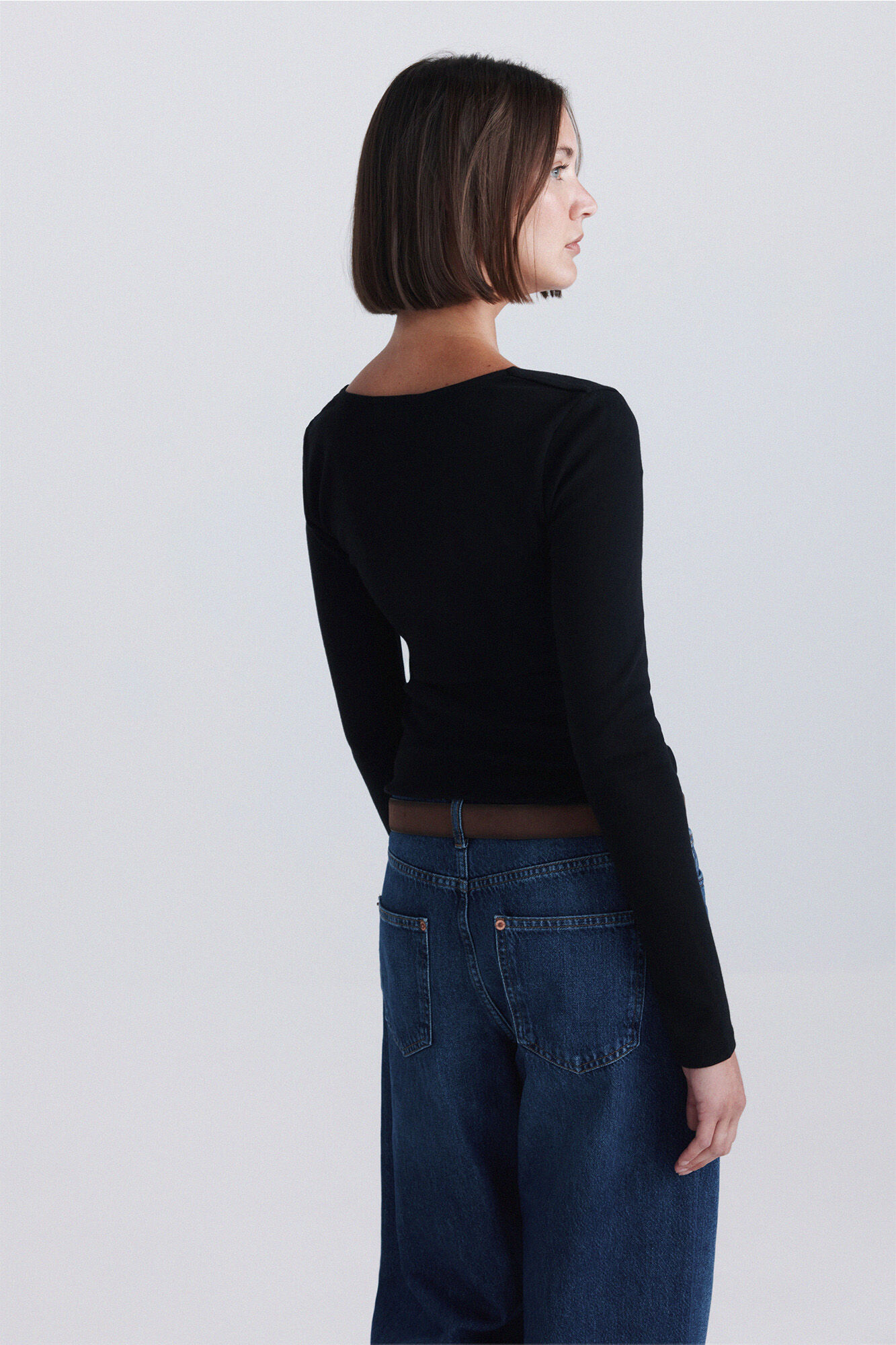 Springfield Playera de cuello cuadrado de algod&oacute;n negro