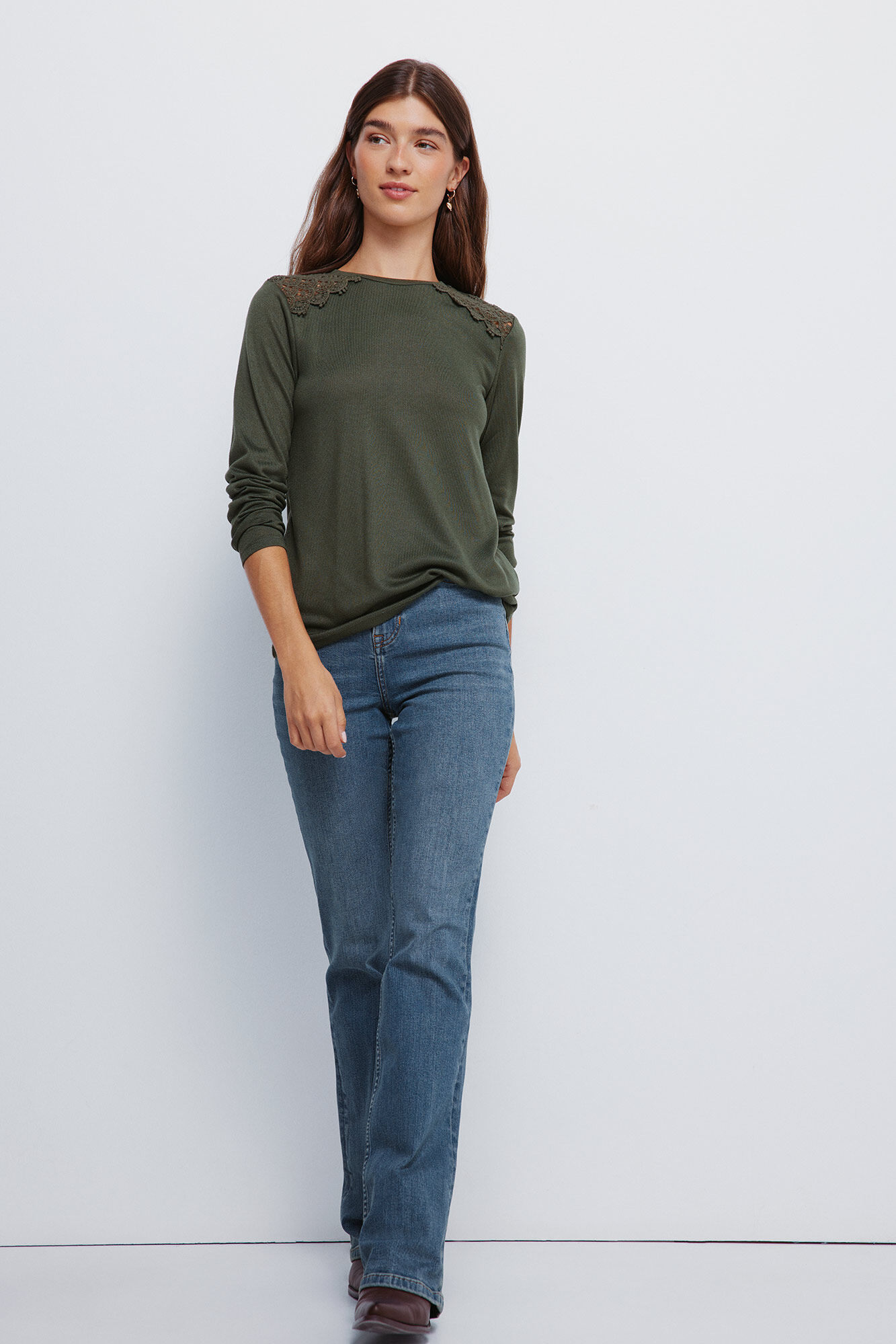 Springfield Playera con hombros al crochet khaki