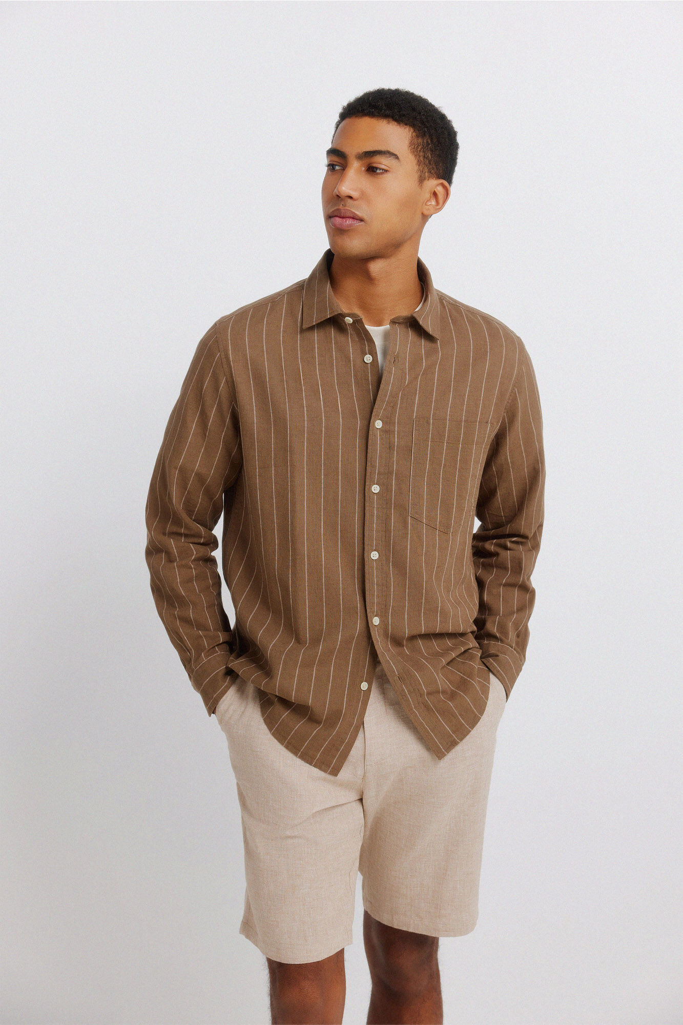 Springfield Bermudas dobby comfort fit de lino beige