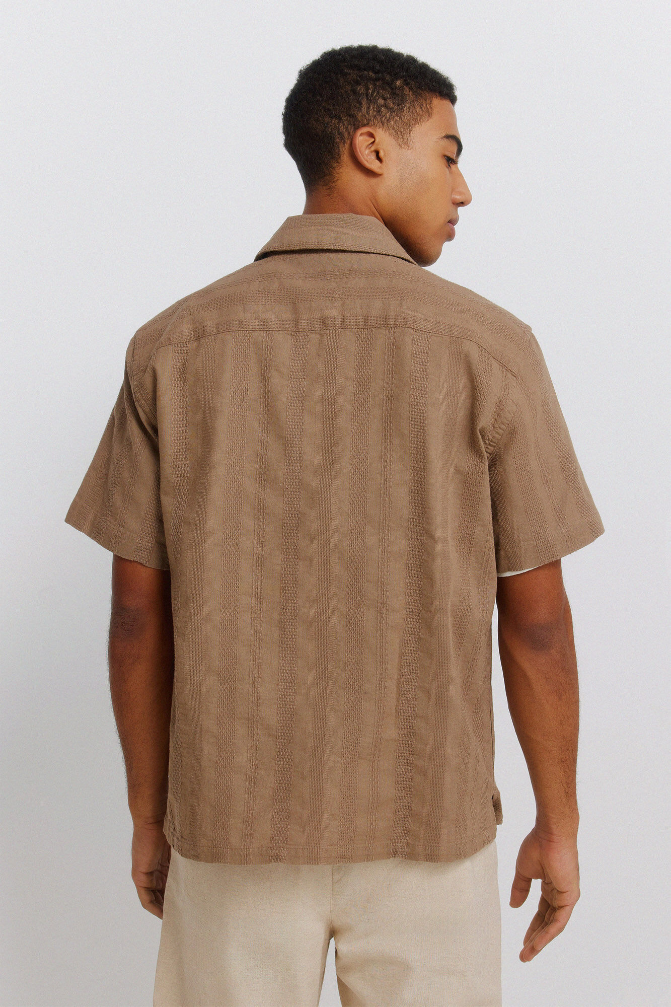 Springfield Camisa bowling manga corta de jacquard caf&eacute;