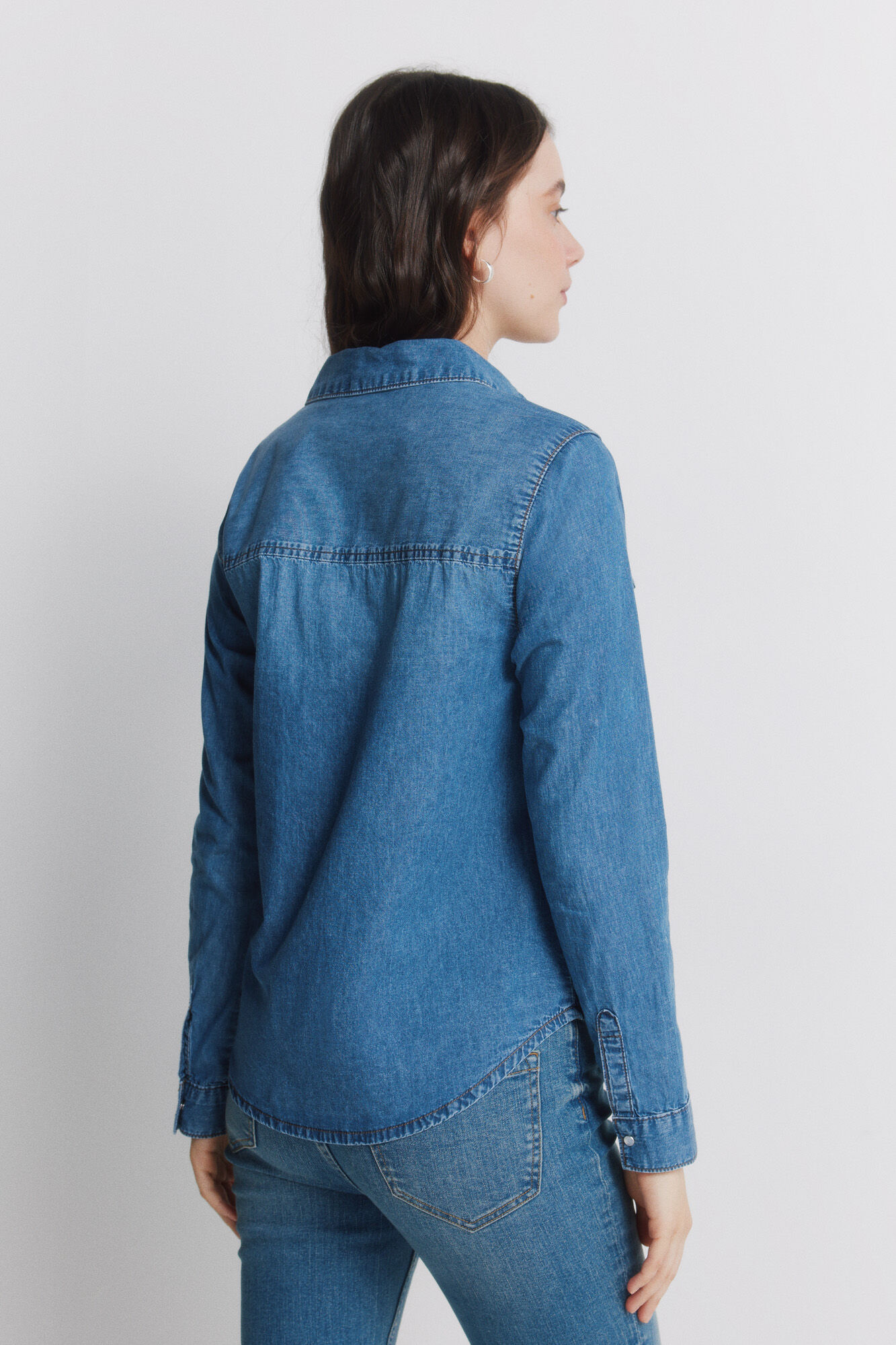 Springfield Camisa denim con bolsillos de algod&oacute;n azul