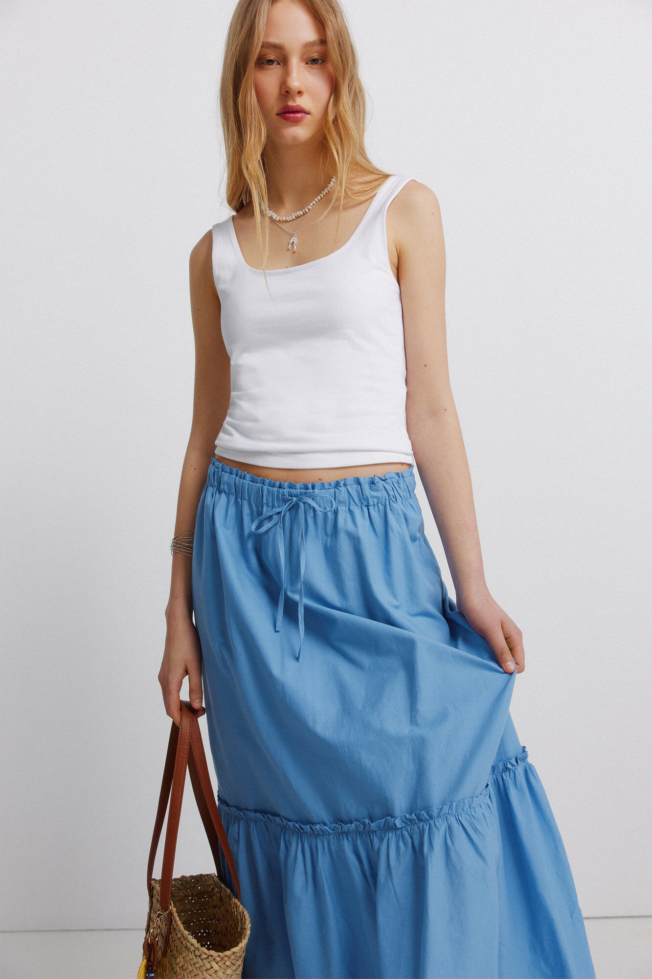 Springfield Falda midi con volantes turquesa