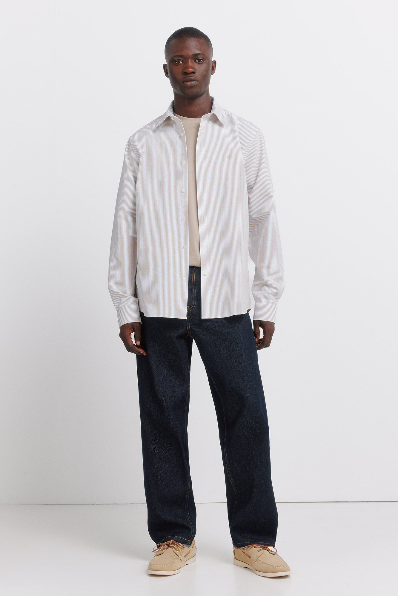 Springfield Camisa oxford a rayas sin arrugas beige