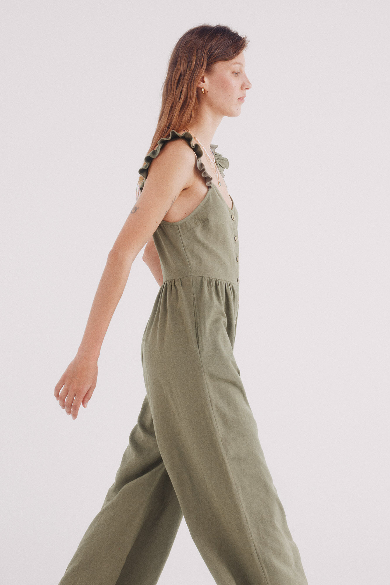 Springfield Jumpsuit tirantes volantes algod&oacute;n gris