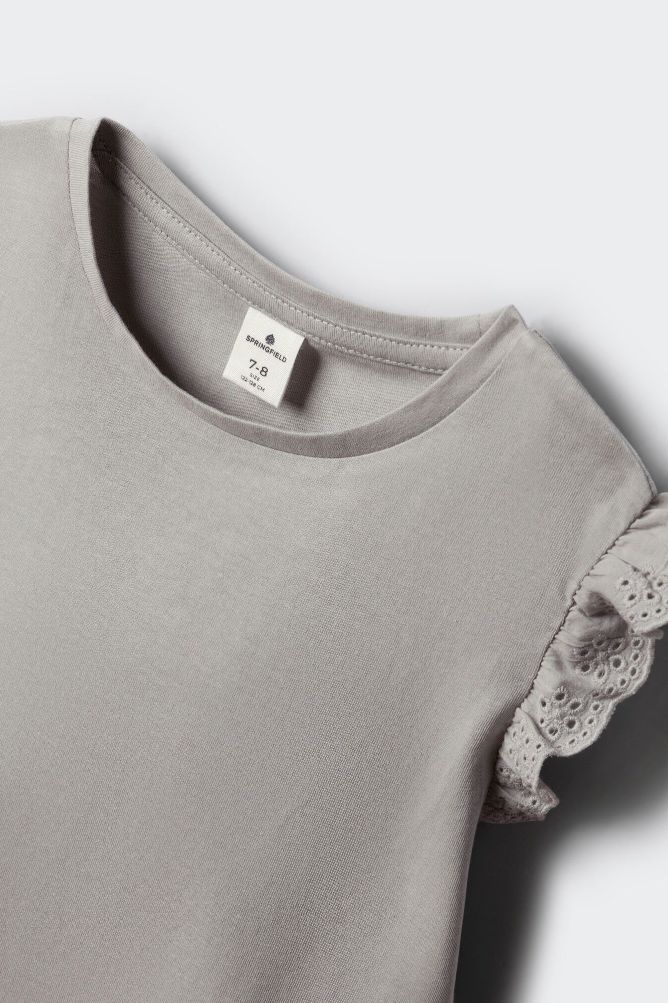 Springfield Kids Playera de manga corta con volante bordado para ni&ntilde;a gris