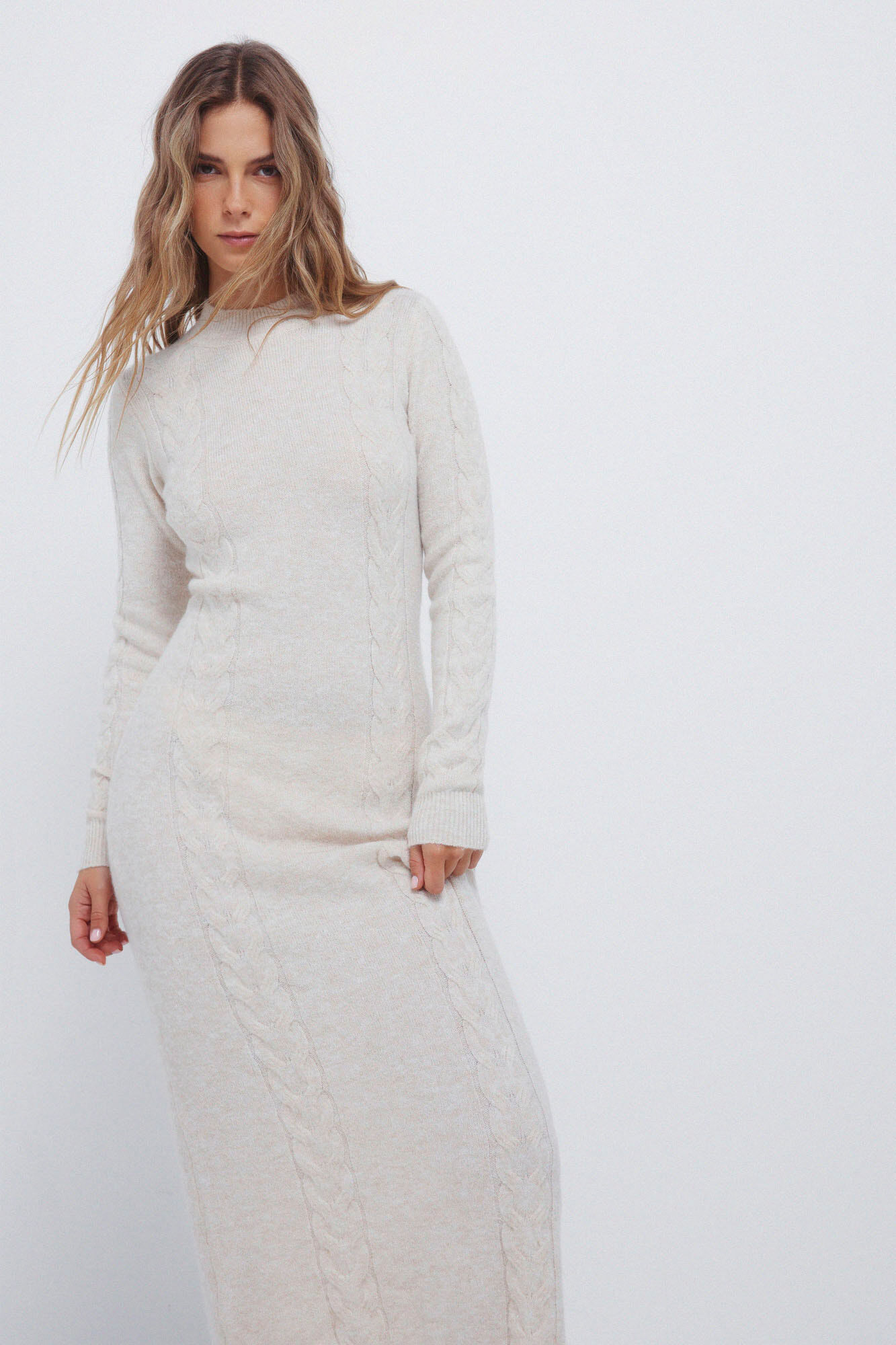 Springfield Vestido midi de tejido con cable nude