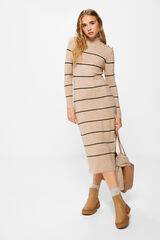 Springfield Vestido Midi Punto Rayas beige