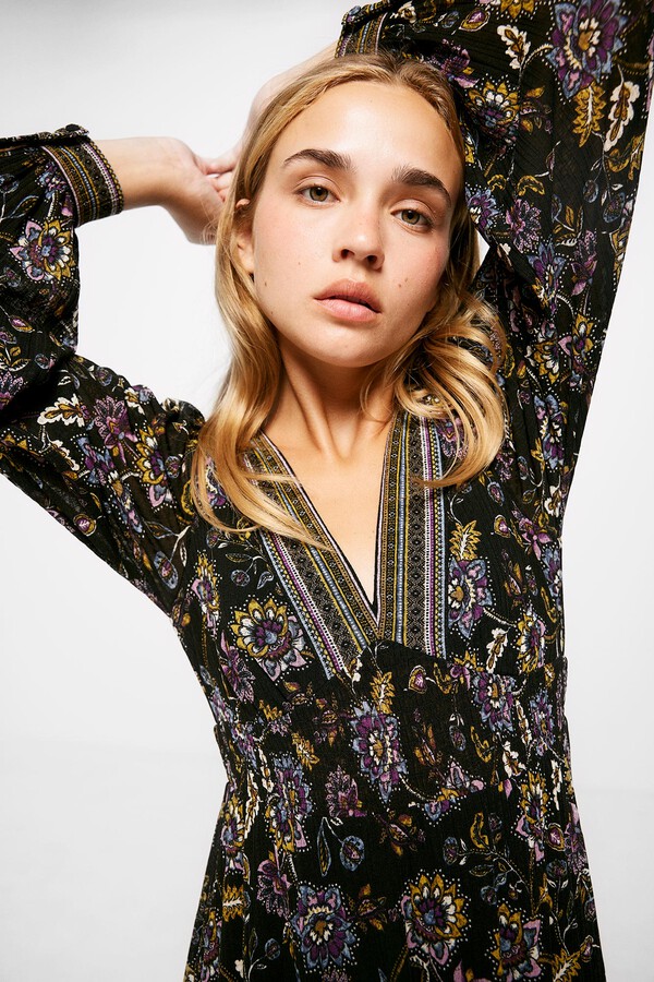 Vestido Mujer Springfield Vestido Midi Paneles Volantes Ofertas