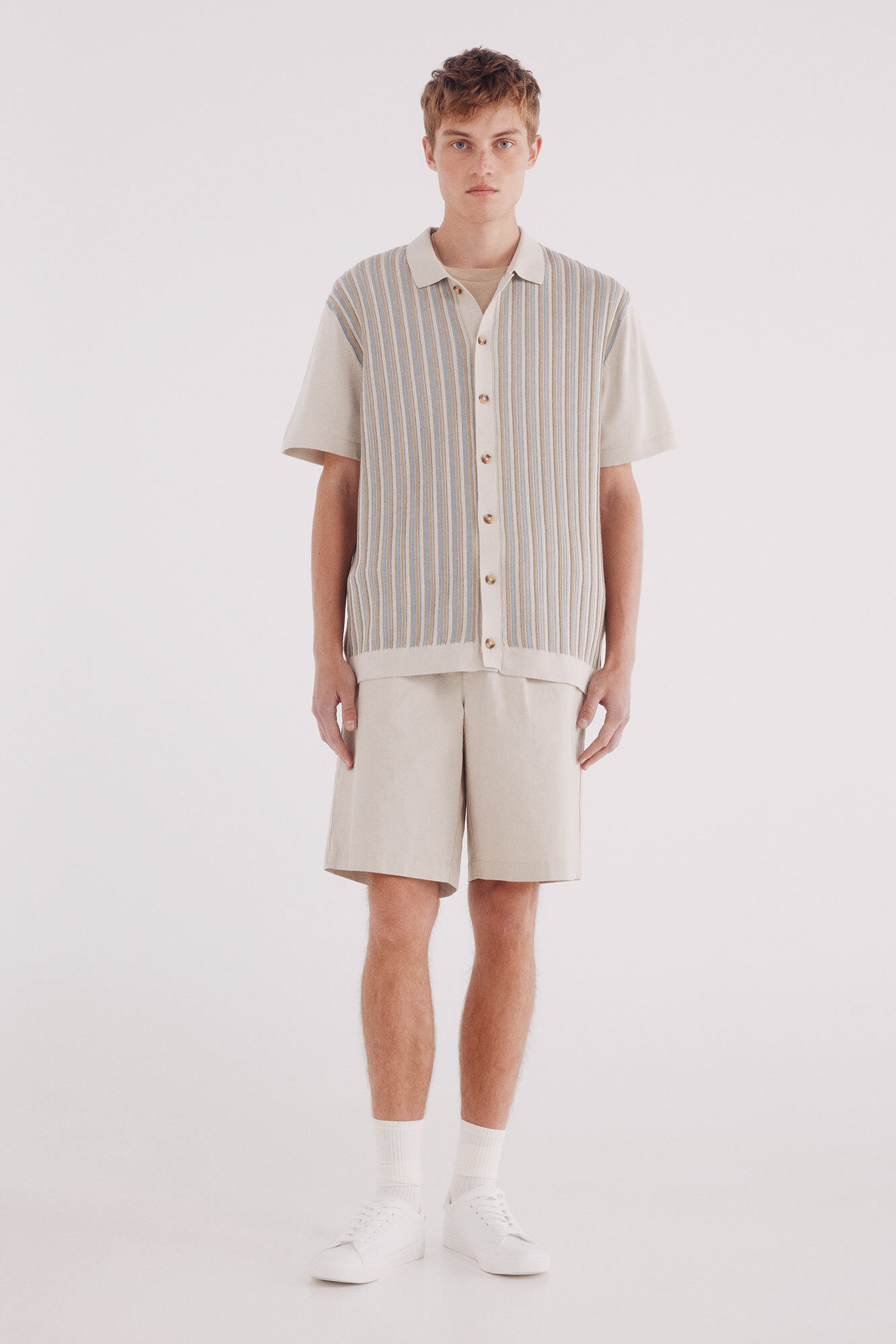 Springfield C&aacute;rdigan rayas verticales manga corta beige