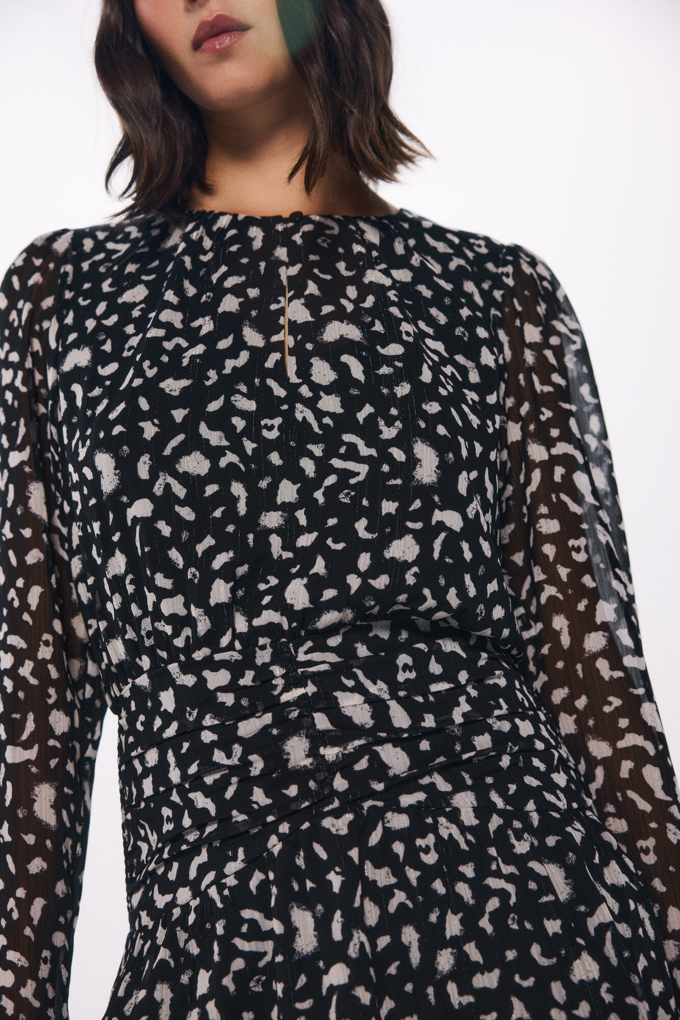 Springfield Vestido corto gasa estampado animal  negro