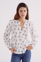 Springfield Blusa rústica algodón flores amarillo