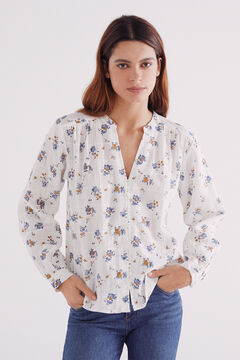 Springfield Blusa rústica algodón flores amarillo
