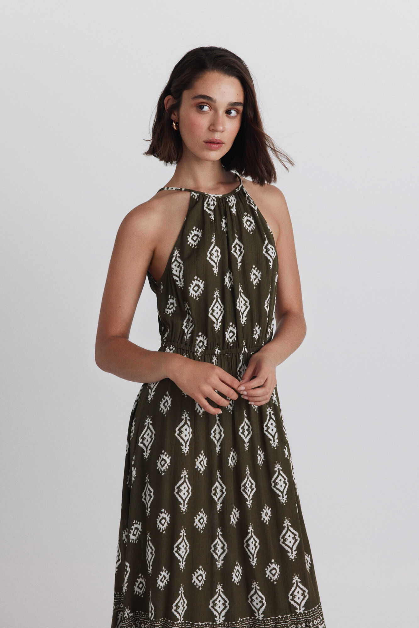 Springfield Vestido halter estampado kaki