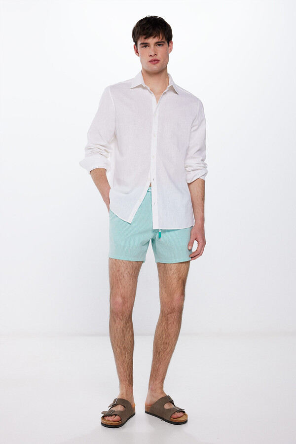 Springfield Bañador seersucker estampado rayas turquesa