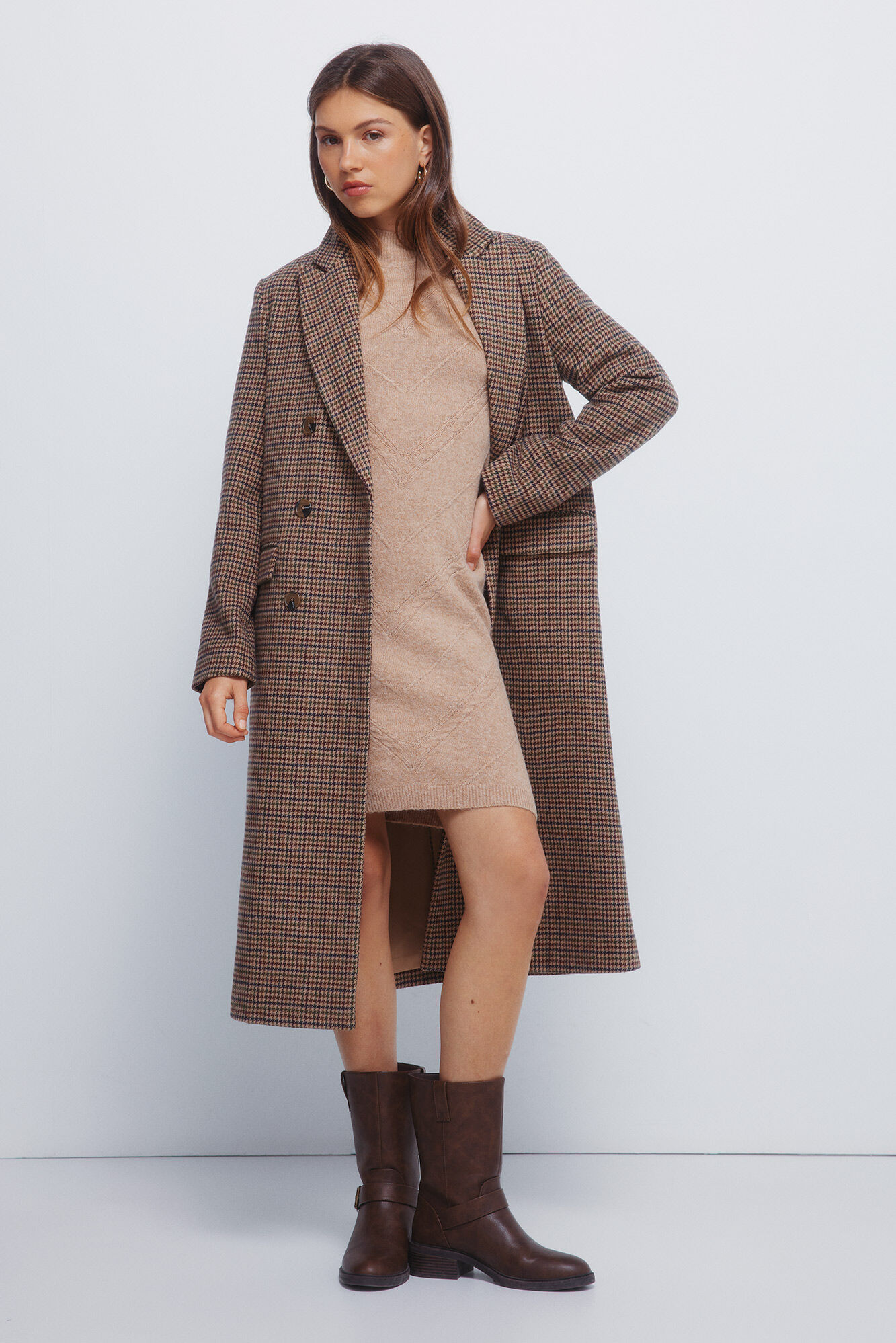 Springfield Vestido corto de tejido caf&eacute;