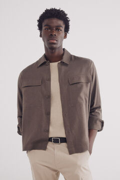 Springfield Sobrecamisa lino viscosa café