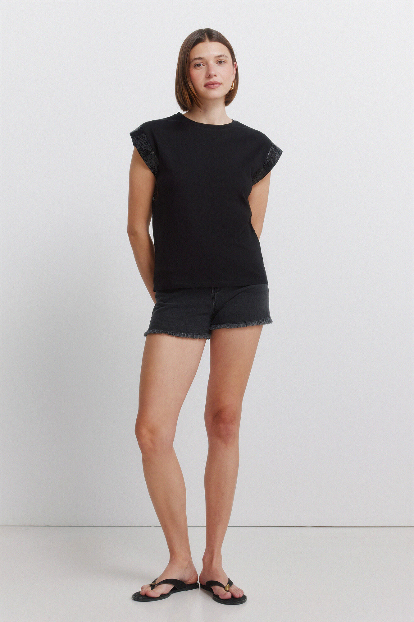 Springfield Playera de manga corta con lentejuelas negro