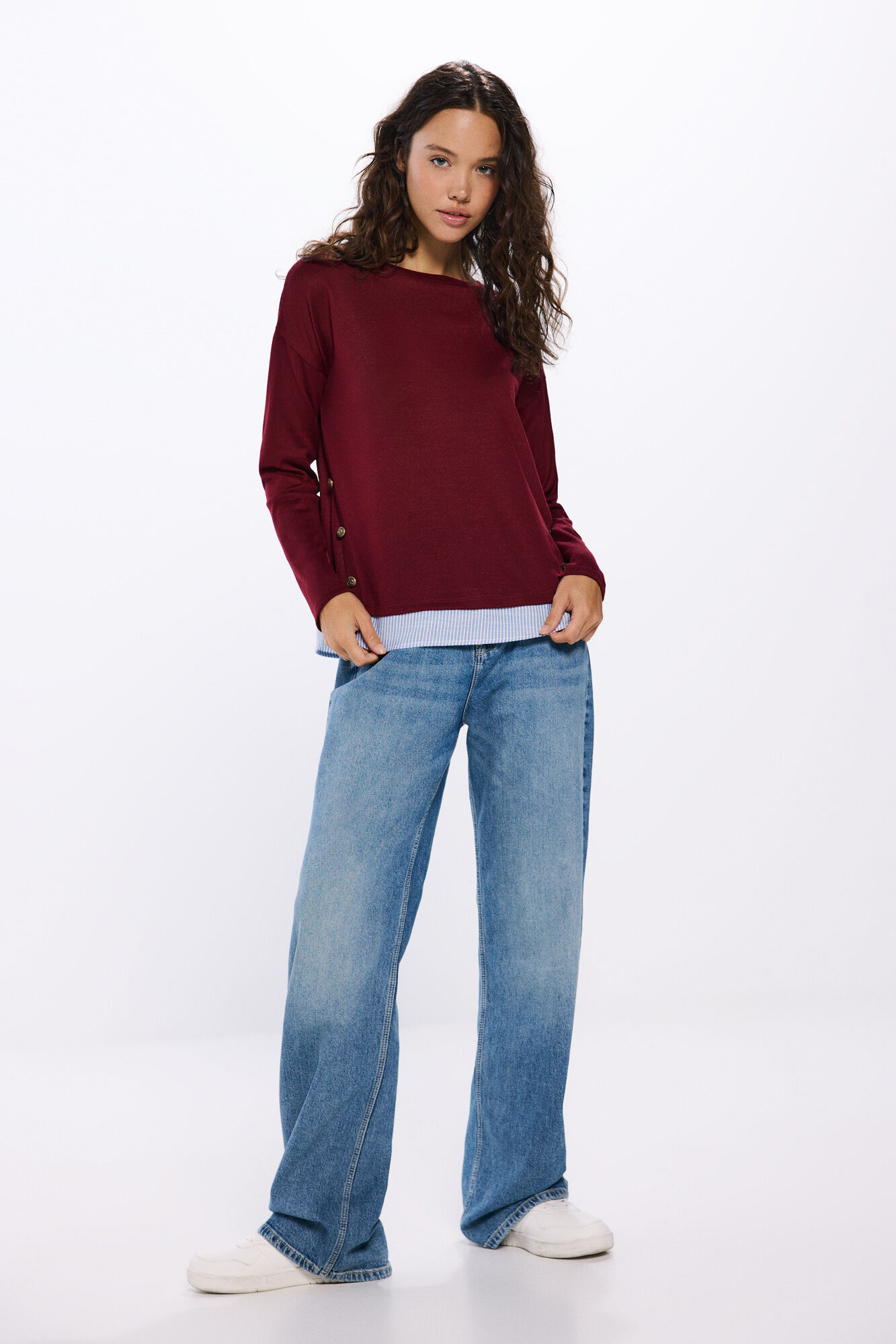 Springfield Playera combinada botones laterales p&uacute;rpura