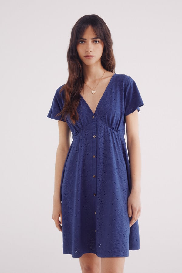 Springfield Vestido corto botones bordado suizo estampado