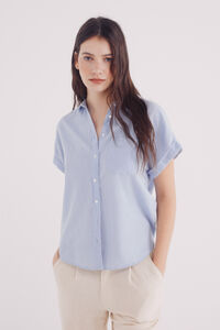Springfield Camisa manga corta vuelta algodón lino azul