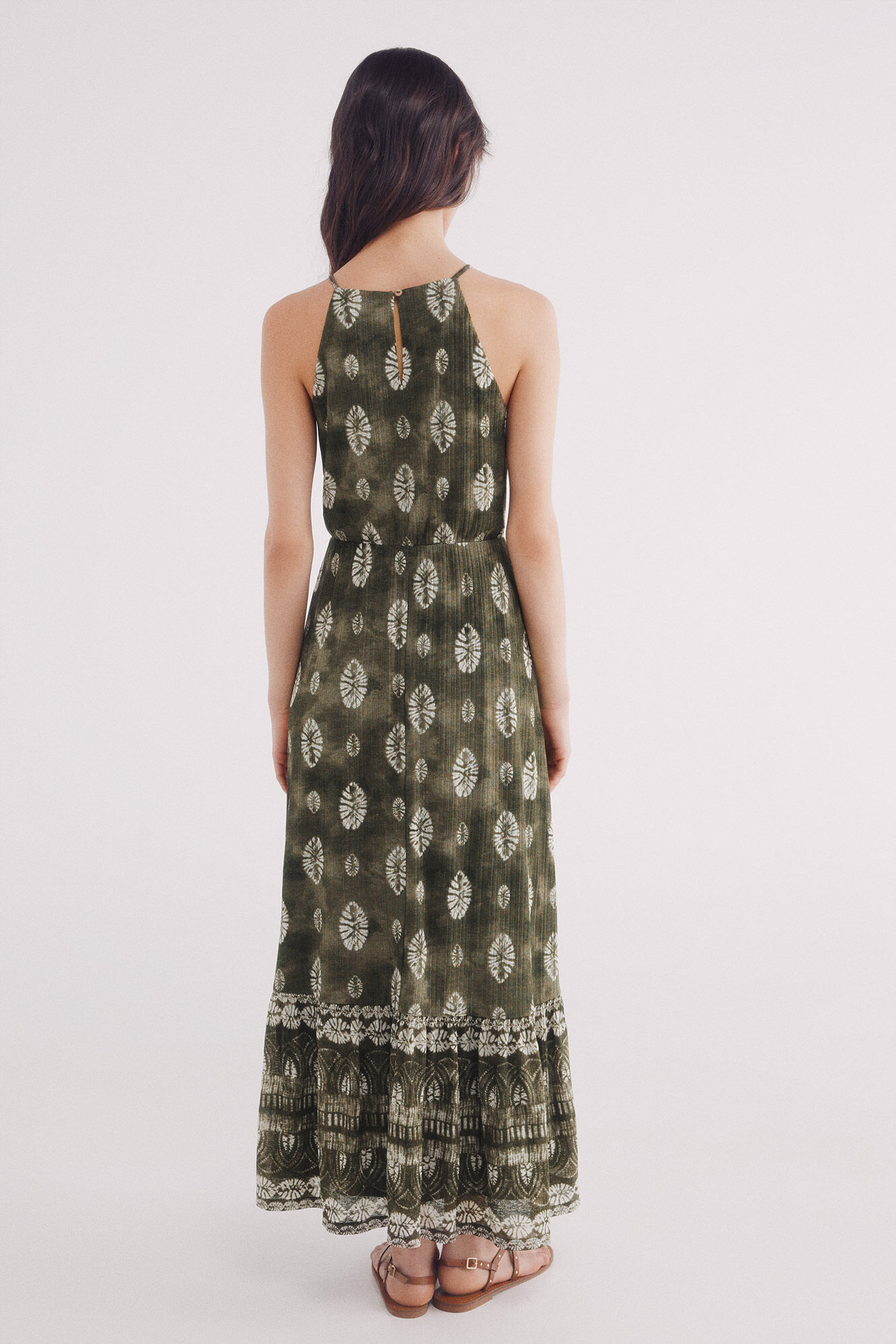 Springfield Vestido midi estampado hojas verde