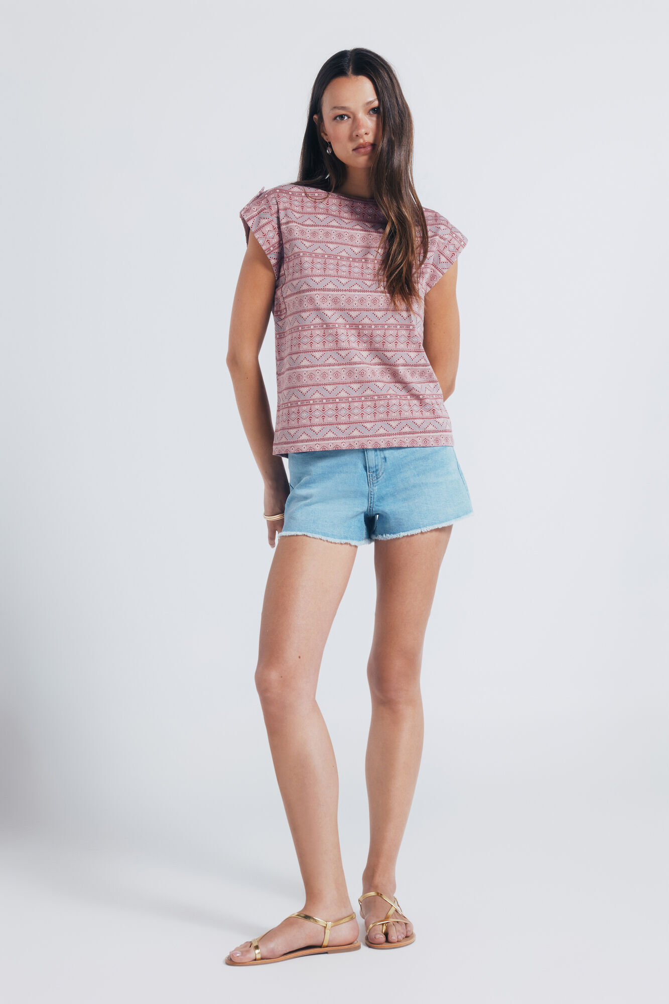 Springfield Playera estampada manga trabilla rosa