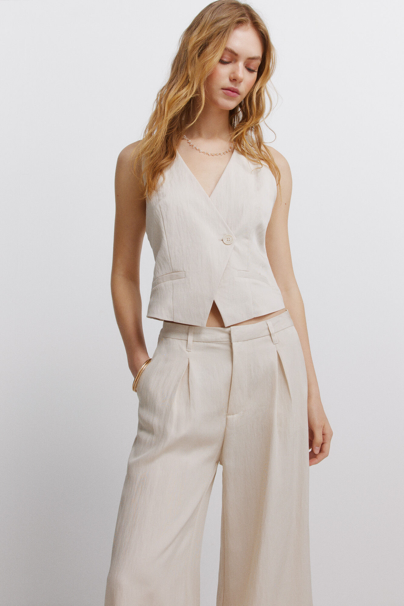 Springfield Pantal&oacute;n ancho plisado kaki