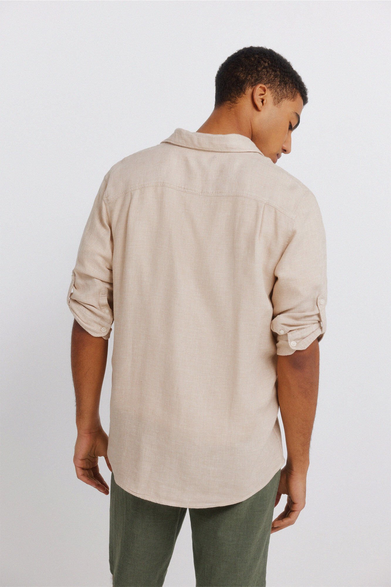 Springfield Camisa manga 3/4 de lino viscosa beige