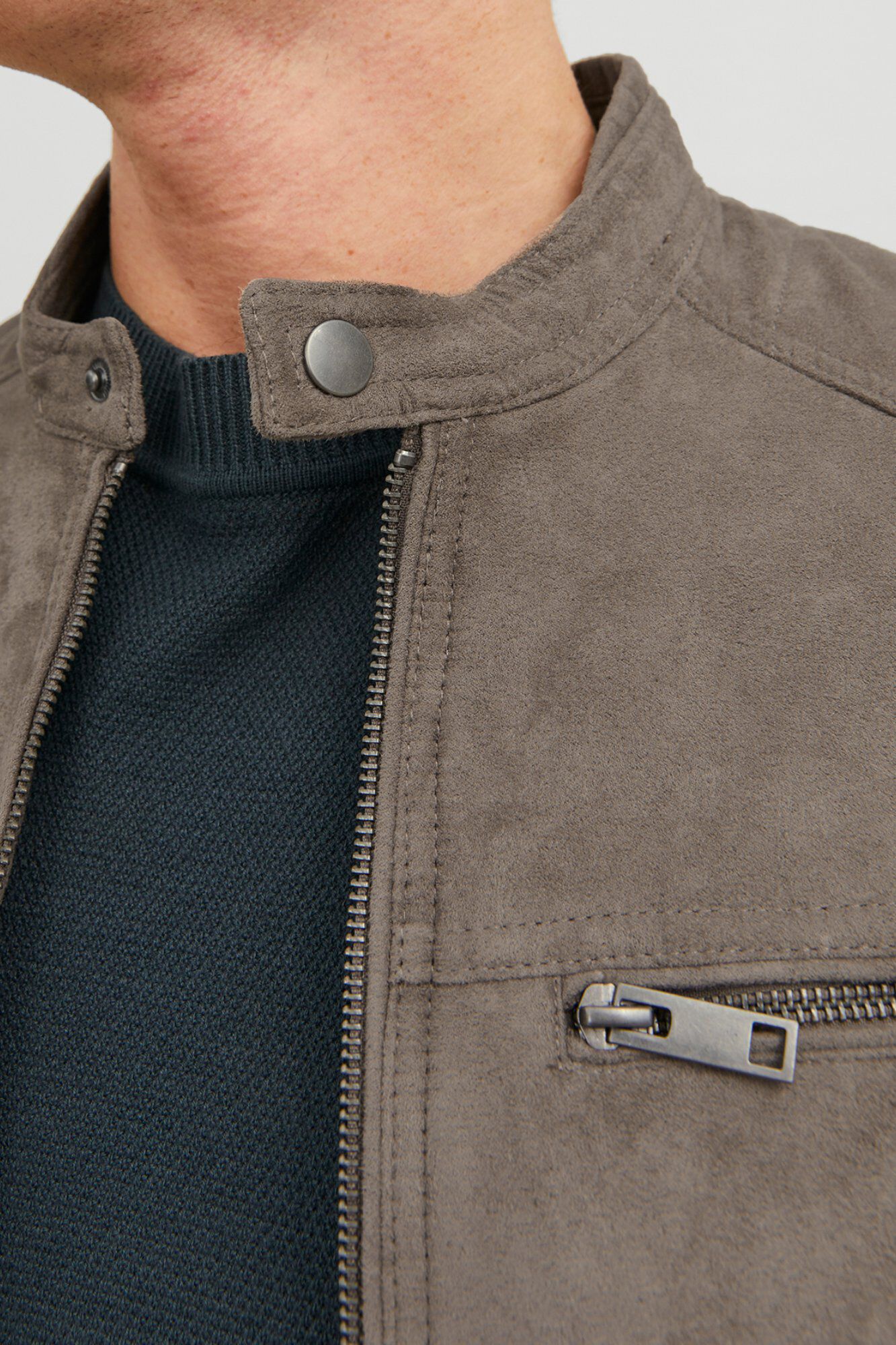 Jack & Jones Chamarra biker efecto ante gris