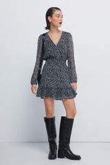 Springfield Vestido corto short de gasa con estampado corto negro