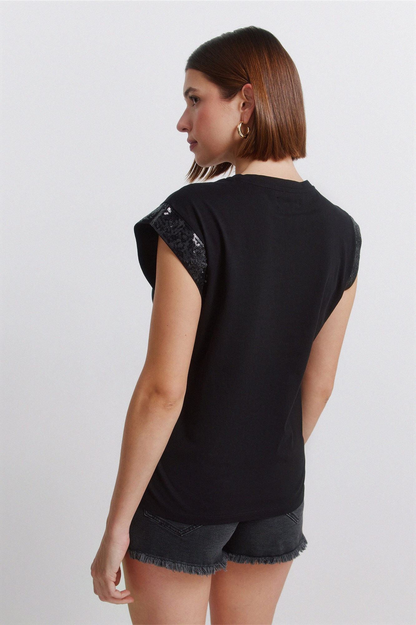 Springfield Playera de manga corta con lentejuelas negro