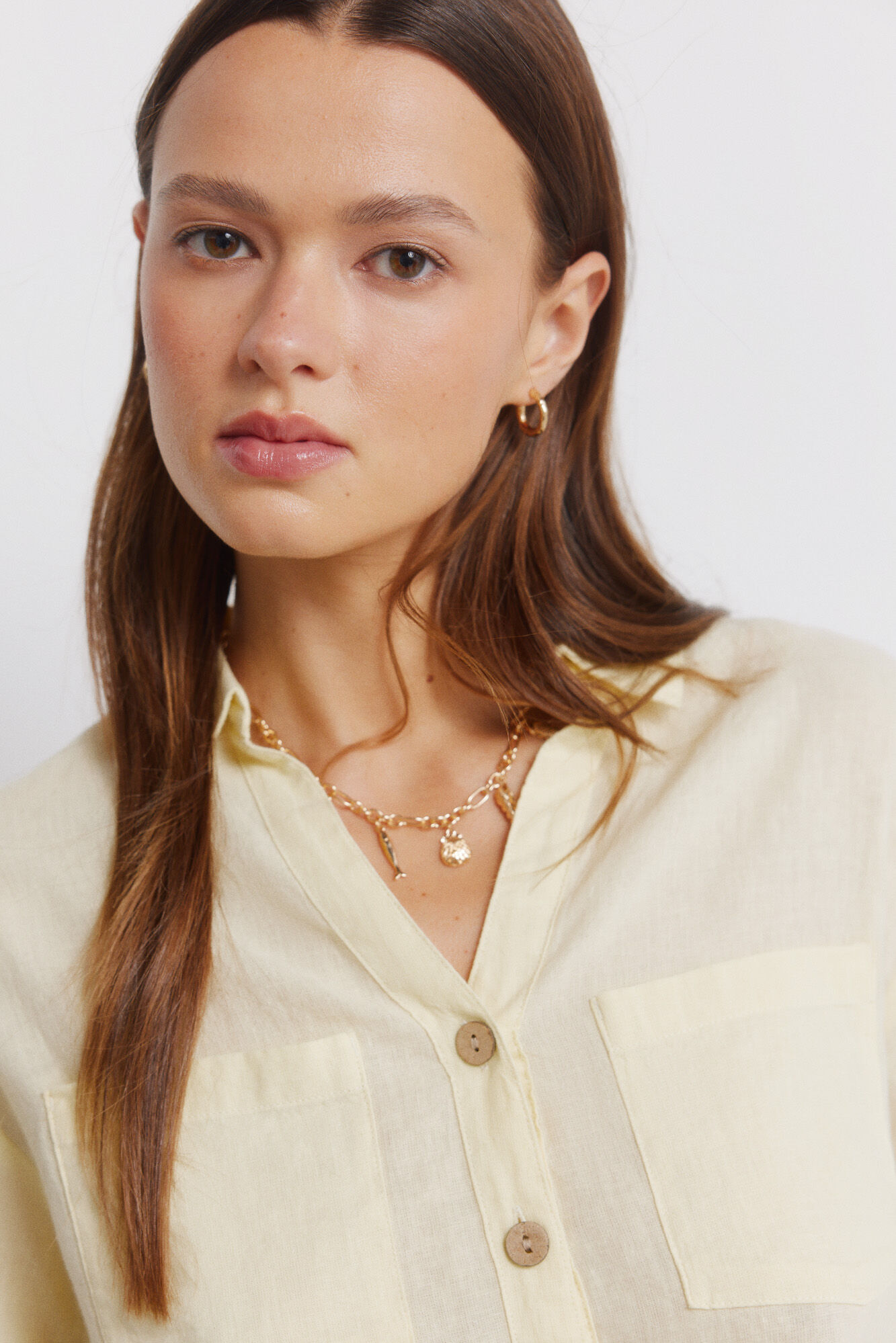 Springfield Camisa de lino de manga corta amarillo