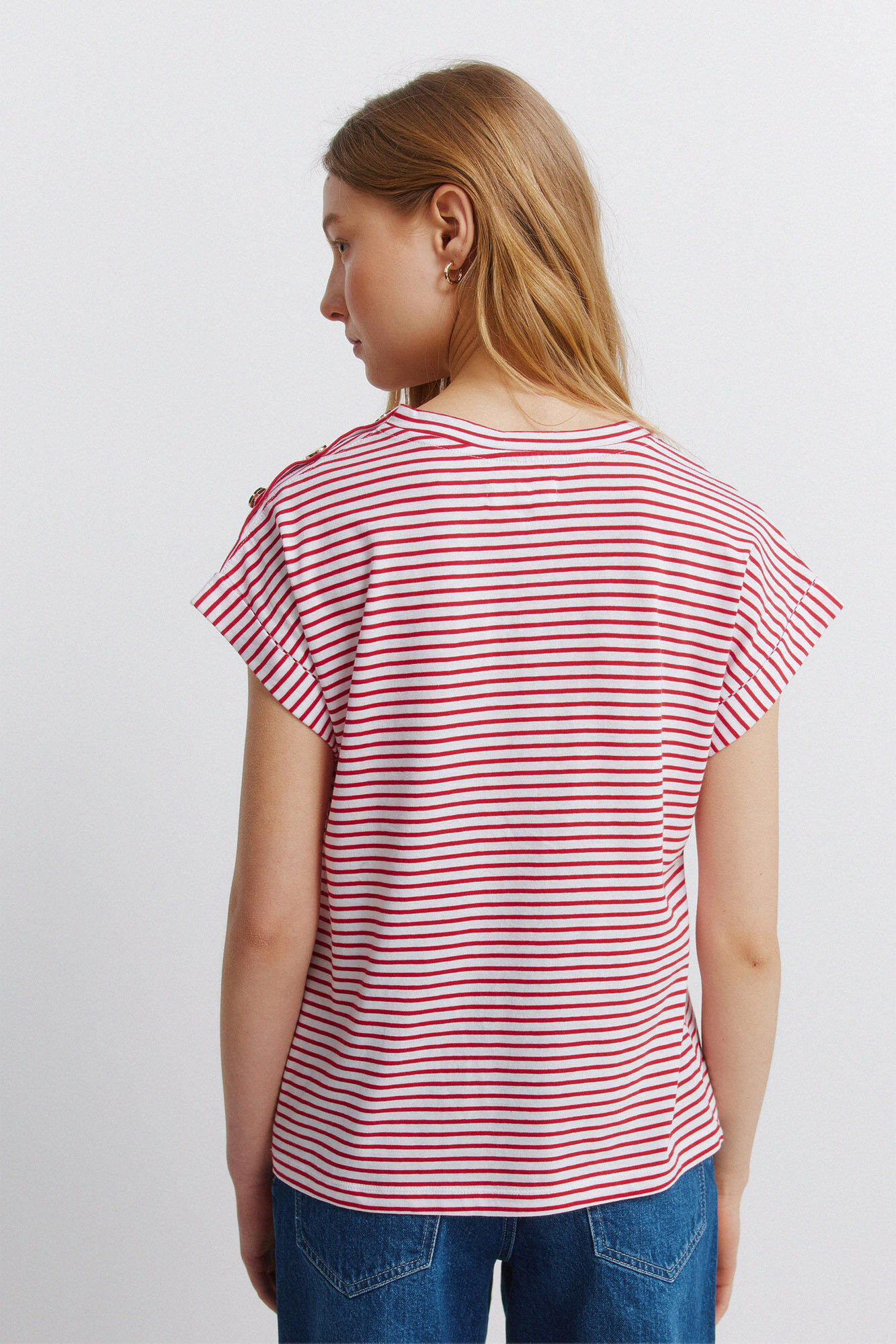 Springfield Playera de rayas con botones rojo